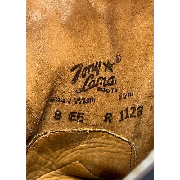 Tony Llama | Men's Socorro Blue R1128 Sierra Tan Cowboy Leather Boot Sz 8 EE - Picture 10 of 11
